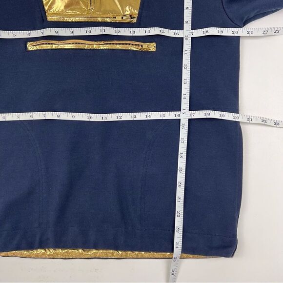 J.Crew Navy Blue Pullover Hoodie Anorak + Metallic Gold Hood - Picture 12 of 12
